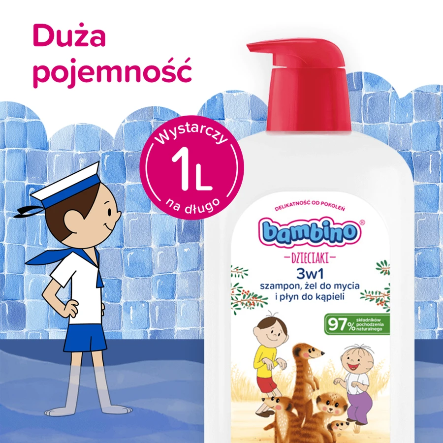 Bambino Kids, Гель для мытья тела и волос 2 в 1, сурикаты, от 1 года, 1 л: цены и характеристики