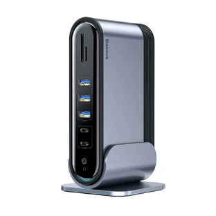 Baseus HUB CAHUB-DG0G 3x USB 3.2 Gen 1 / 2x USB-A / 2x USB-C / SD card reader, micro SD / AUX / 3x HDMI / RJ45 PD 100W (вилки EU / CN / UK) - серый