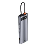 Baseus Metal Gleam 11in1 многофункциональный USB Type C HUB - 3x USB 3.2 Gen 1 5Gbps / USB Type C PD 100W / 3.5 mm mini jack AUX / VGA Full HD 60Hz / 2x HDMI 4K 30Hz / TF и SD кардридер / RJ45 1Gbps серый (CAHUB-CT0G)