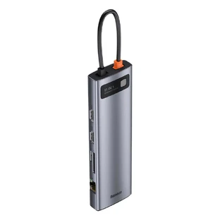Багатофункціональний USB Type C HUB Baseus Metal Gleam 11in1 - 3x USB 3.2 Gen 1 5Gbps / USB Type C PD 100W / 3.5 mm mini jack AUX / VGA Full HD 60Hz / 2x HDMI 4K 30Hz / кардрідер TF і SD / RJ45 1Gbps сірий (CAHUB-CT0G)