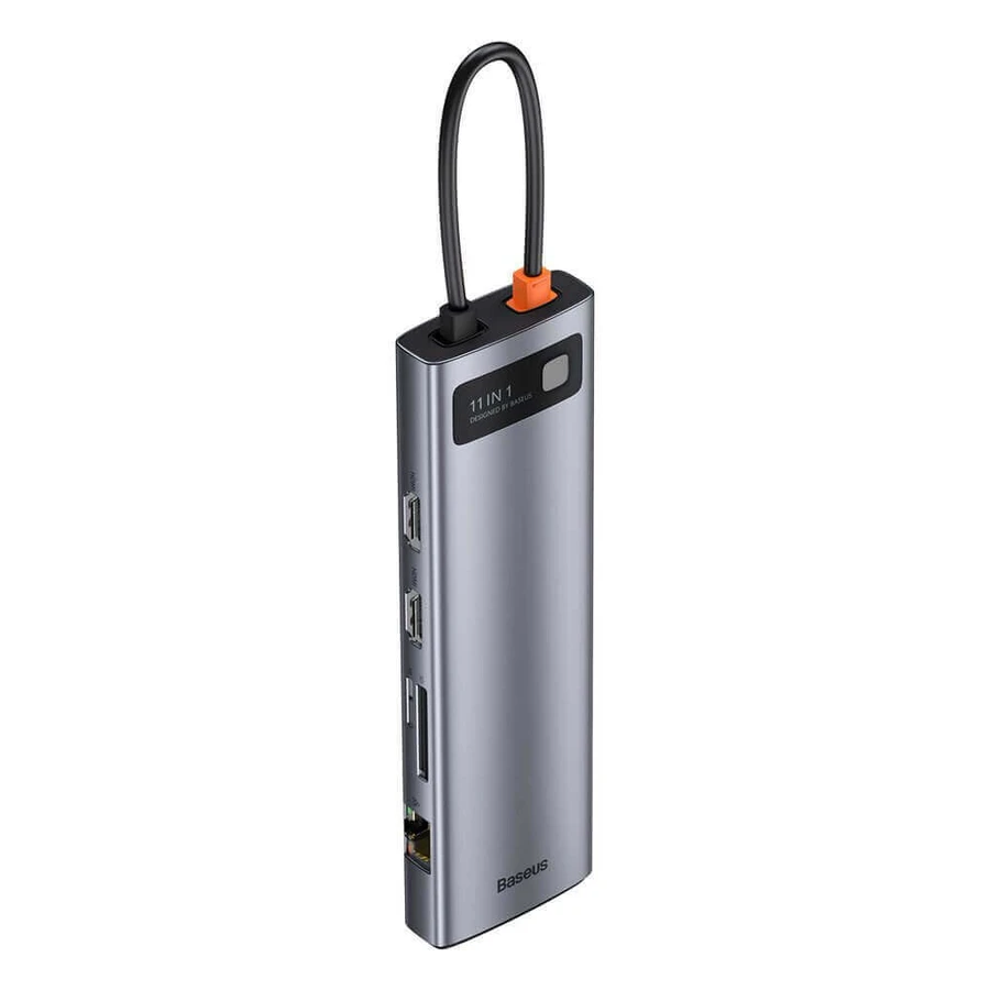 Багатофункціональний USB Type C HUB Baseus Metal Gleam 11in1 - 3x USB 3.2 Gen 1 5Gbps / USB Type C PD 100W / 3.5 mm mini jack AUX / VGA Full HD 60Hz / 2x HDMI 4K 30Hz / кардрідер TF і SD / RJ45 1Gbps сірий (CAHUB-CT0G): ціни та характеристики