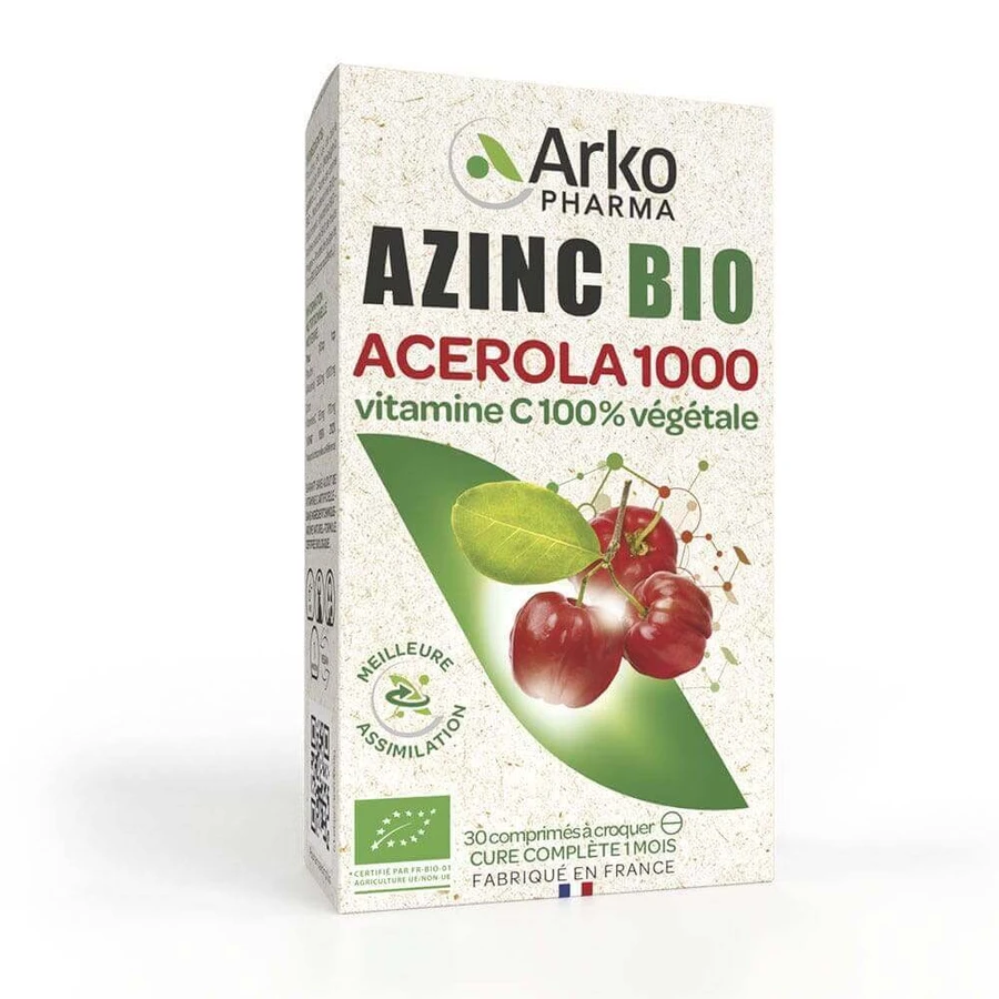 Arkopharma Azinc Acerola 1000 натуральный витамин C Bio 30 жевательных таблеток: цены и характеристики