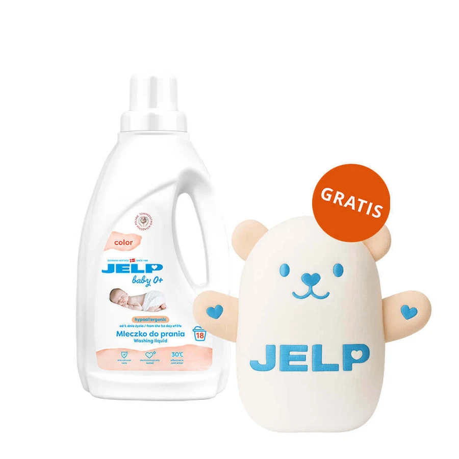 Jelp Baby 0+, гіпоалергенне молочко для прання, кольорове, 1,5 л + безкоштовний плюшевий ведмедик: ціни та характеристики