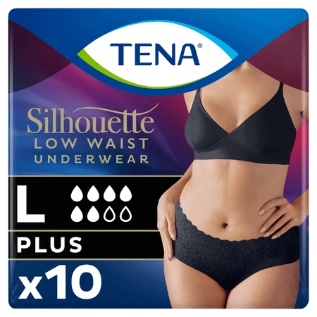 Tena Silhouette Plus Black, непомітні поглинаючі трусики для жінок, розмір L, 10 штук: ціни та характеристики