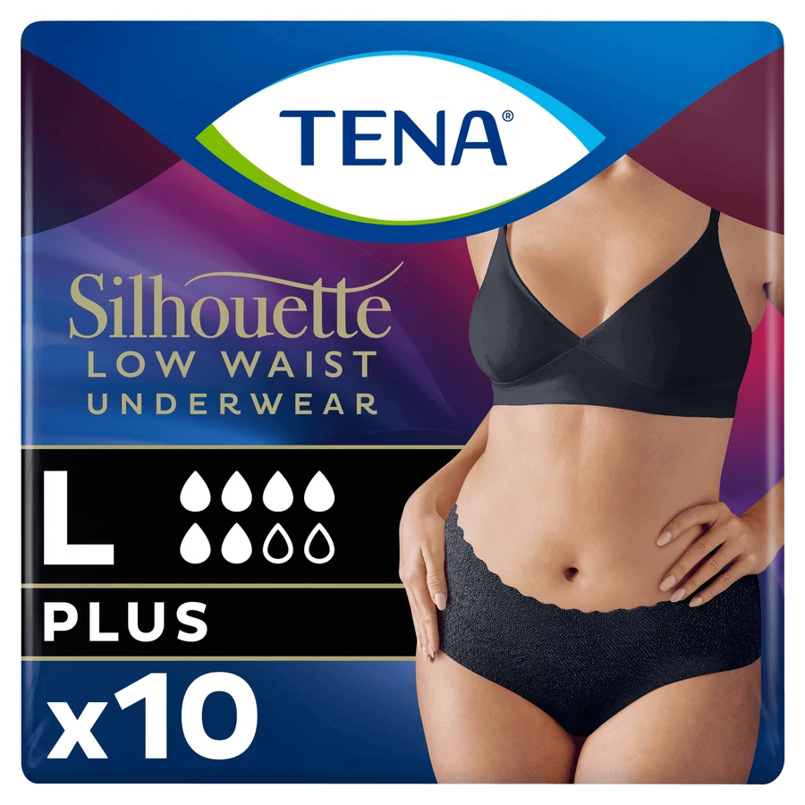 Tena Silhouette Plus Black, непомітні поглинаючі трусики для жінок, розмір L, 10 штук: ціни та характеристики