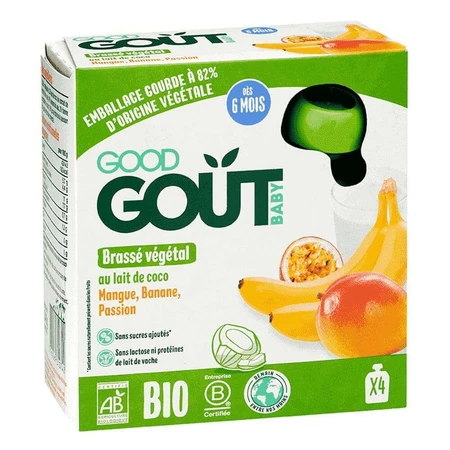 Good Gout Десерт Brassé Végétal Органическое кокосовое молоко, манго, банан и маракуйя С 6 месяцев 4х85г: цены и характеристики