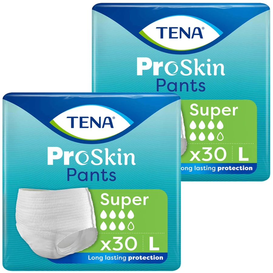 Набір Tena Pants Proskin, поглинаючі труси, розмір L, 100-135 см, Super, 2 x 30 штук: ціни та характеристики