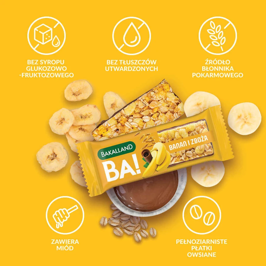 Bakalland BA! Злаковий батончик, банан і злаки, 40 г: ціни та характеристики