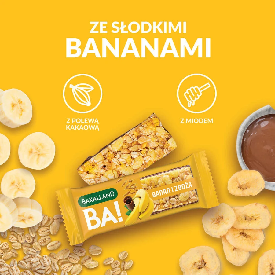 Bakalland BA! Злаковий батончик, банан і злаки, 40 г: ціни та характеристики