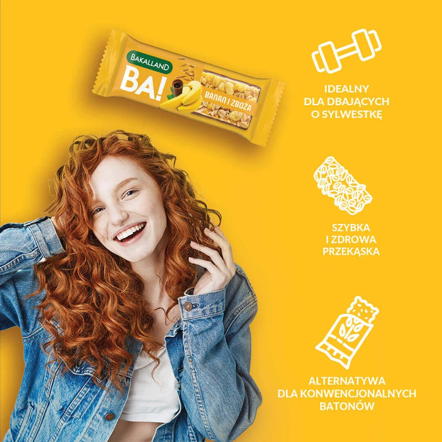 Bakalland BA! Злаковий батончик, банан і злаки, 40 г: ціни та характеристики