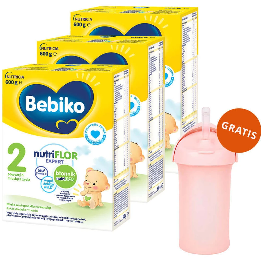 Набір Bebiko 2 Nutriflor Expert, молочна суміш, від 6 місяців, 3 х 600 г + Boon, пляшечка з соломинкою Swig, 265 мл безкоштовно: ціни та характеристики