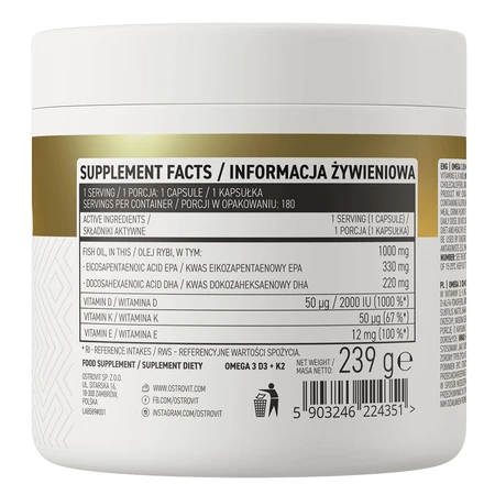 OstroVit Омега 3, D3 + K2, 180 капсул: цены и характеристики