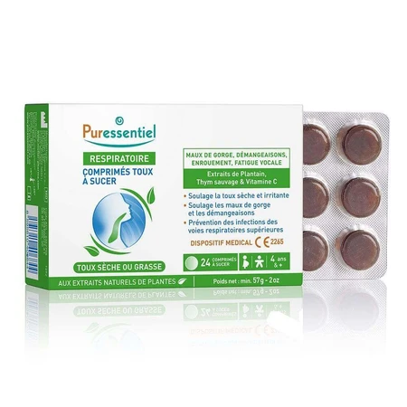 Puressentiel Сухое дыхание или кашель 24 жевательные таблетки: цены и характеристики