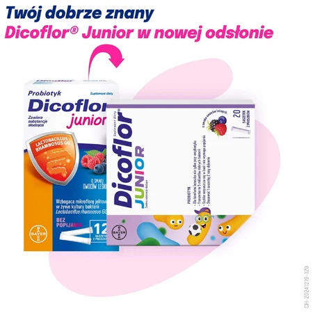 Дикофлор Юніор, для дітей від 3 років та дорослих, зі смаком лісових фруктів, 20 пакетиків: ціни та характеристики