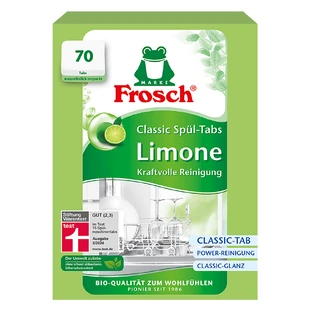 Набор Frosch, Таблетки для посудомоечных машин, Classic, лайм, 2 x 70 шт + жидкость для мытья посуды, миндаль, 500 мл бесплатно