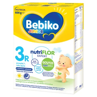 Набір Bebiko Junior 3R Nutriflor Expert, поживна молочна суміш з рисовою кашею, від 1 року, 3 х 600 г + Boon, пляшечка з соломинкою Swig, 265 мл безкоштовно