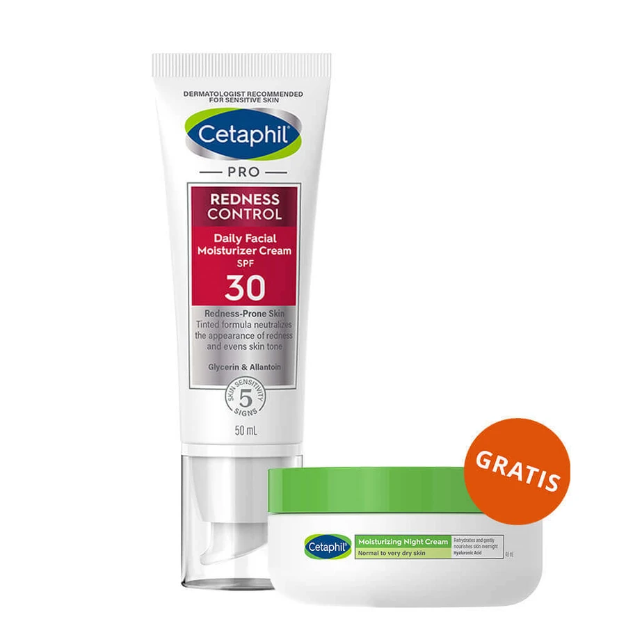 Cetaphil Pro Redness Control BB, зволожуючий крем для шкіри, чутливий шар, SPF 30, 50 мл + зволожуючий крем для шкіри з кислотою гіалуроновою, крем-ноапте, 48 мл безкоштовно: ціни та характеристики