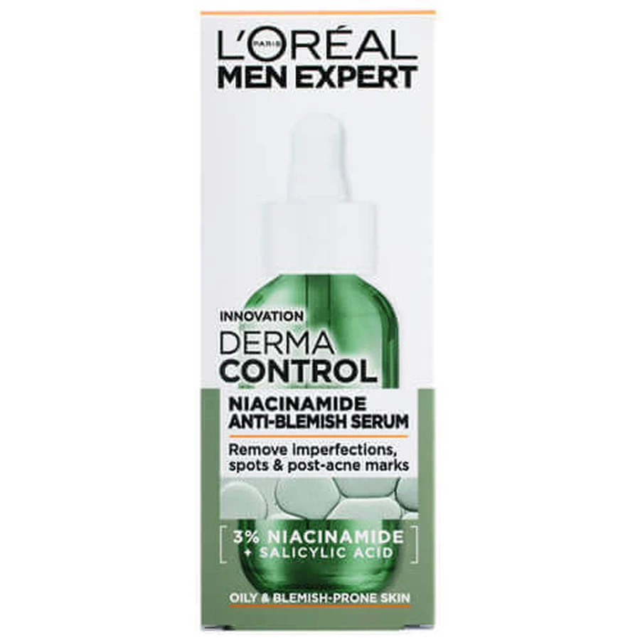 L'Oreal Men Expert Derma Control, сироватка з ніацинамідом проти недосконалостей, 30 мл: ціни та характеристики