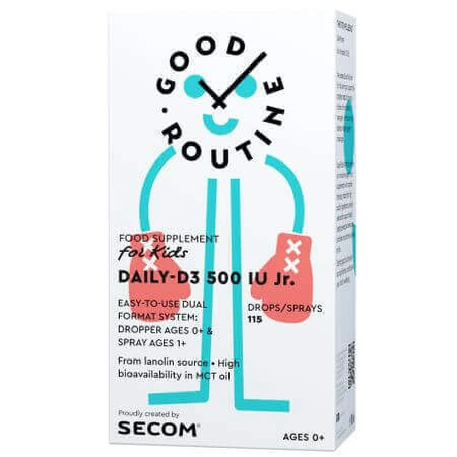Вітамін D3 для дітей Daily-D3 Jr Good Routine, 500 МО, 15 мл, Secom: ціни та характеристики