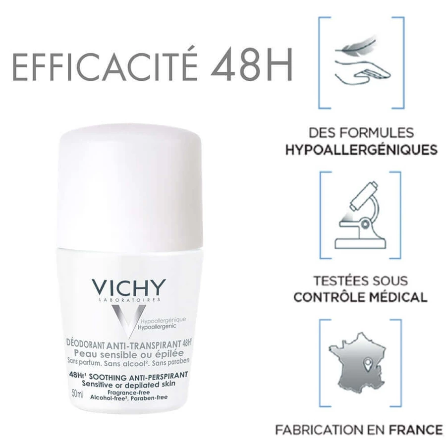 Дезодорант-антиперспірант Vichy 48h Roll-on Sensitive Skin 50мл: ціни та характеристики