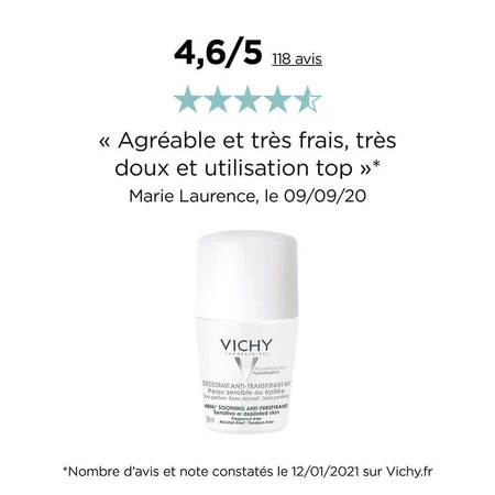Дезодорант-антиперспірант Vichy 48h Roll-on Sensitive Skin 50мл: ціни та характеристики