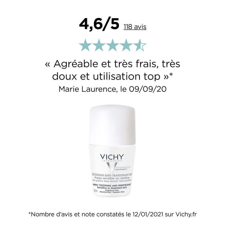 Дезодорант-антиперспірант Vichy 48h Roll-on Sensitive Skin 50мл: ціни та характеристики