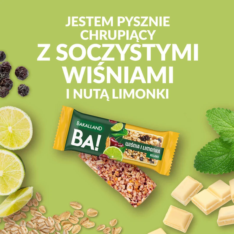 Bakalland BA! Злаковый батончик, вишня и лайм, релакс, 38 г: цены и характеристики