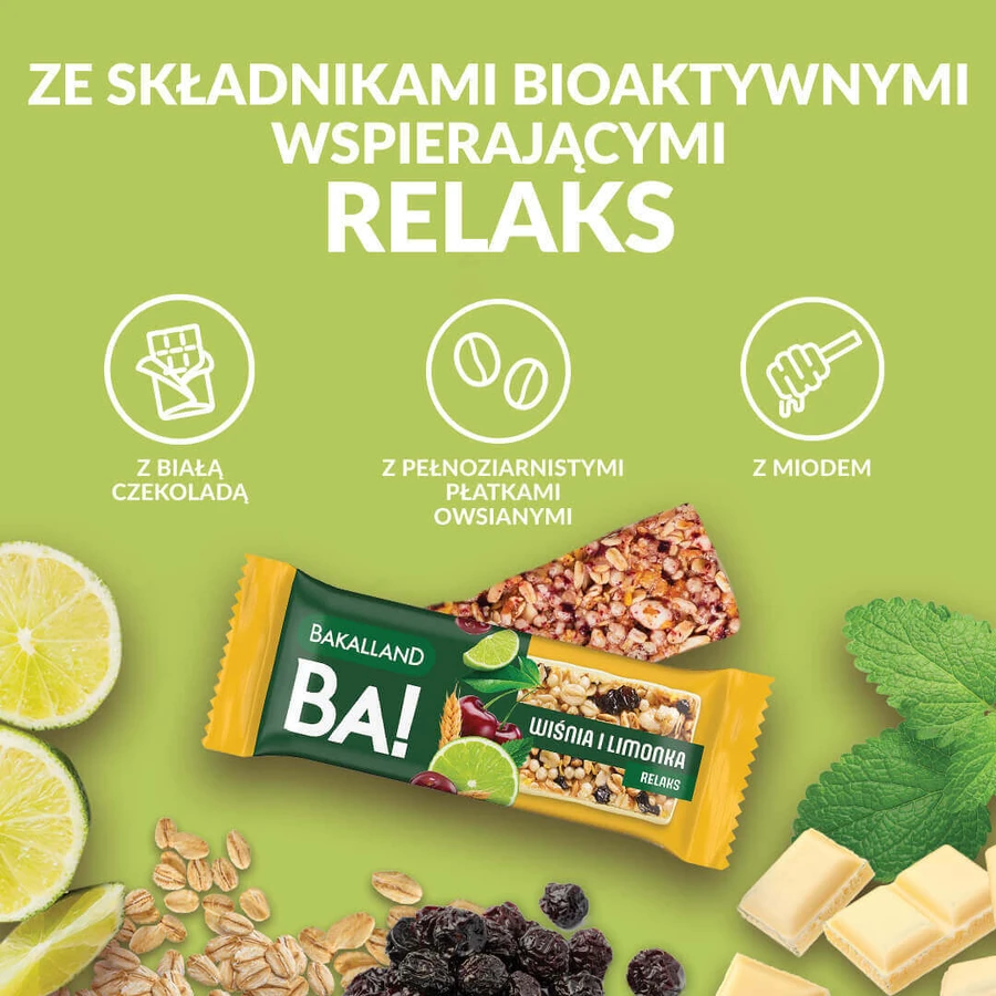 Bakalland BA! Злаковый батончик, вишня и лайм, релакс, 38 г: цены и характеристики