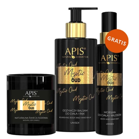 Набор Apis Mystic Oud, натуральная соевая свеча, 220 г + питательный лосьон для тела и рук, 300 мл + дымка для тела и волос, 150 мл бесплатно: цены и характеристики