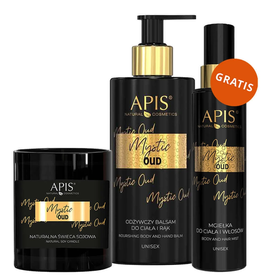 Набор Apis Mystic Oud, натуральная соевая свеча, 220 г + питательный лосьон для тела и рук, 300 мл + дымка для тела и волос, 150 мл бесплатно: цены и характеристики