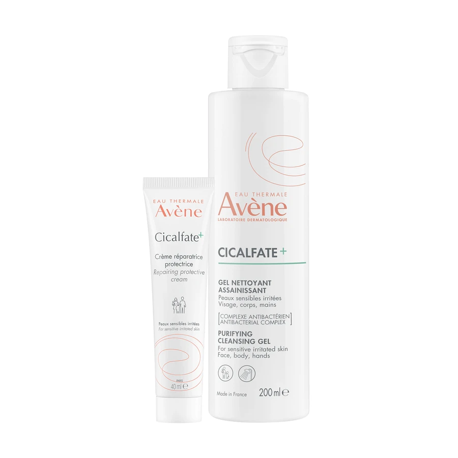 Набір Avene Cicalfate+, регенеруючий захисний крем для всієї родини, чутливої та подразненої шкіри, 40 мл + гель для вмивання, 200 мл: ціни та характеристики