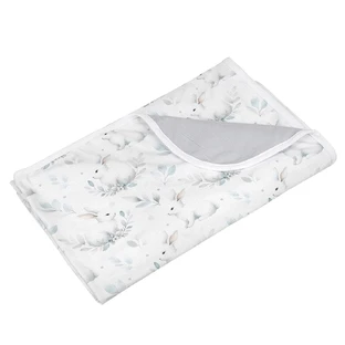 BabyMatex, Двустороннее одеяло Bamboo Бамбук, 75 см x 100 см, бело-серое с зайчиками