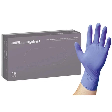 MediCare Nitrile Hydra+, рукавички нітрилові, нестерильні, без пудри, сині, розмір S, 100 штук: ціни та характеристики