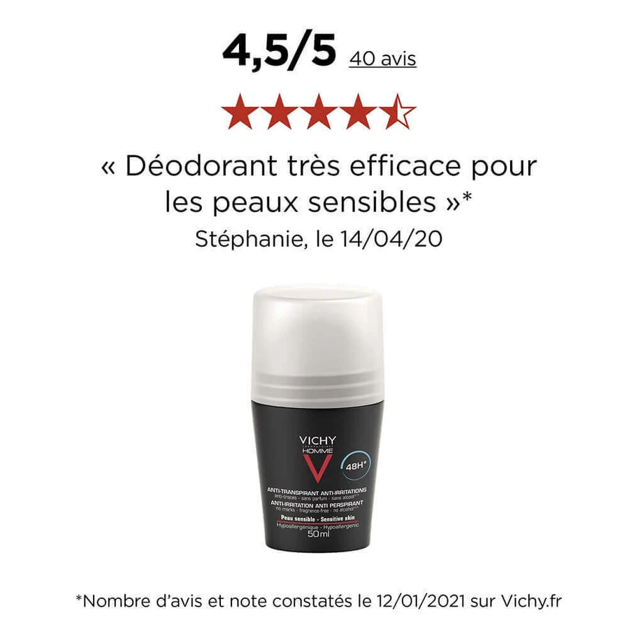 Vichy Мужской дезодорант-ролл-антиперспирант 48 часов для чувствительной кожи 2х50 мл: цены и характеристики