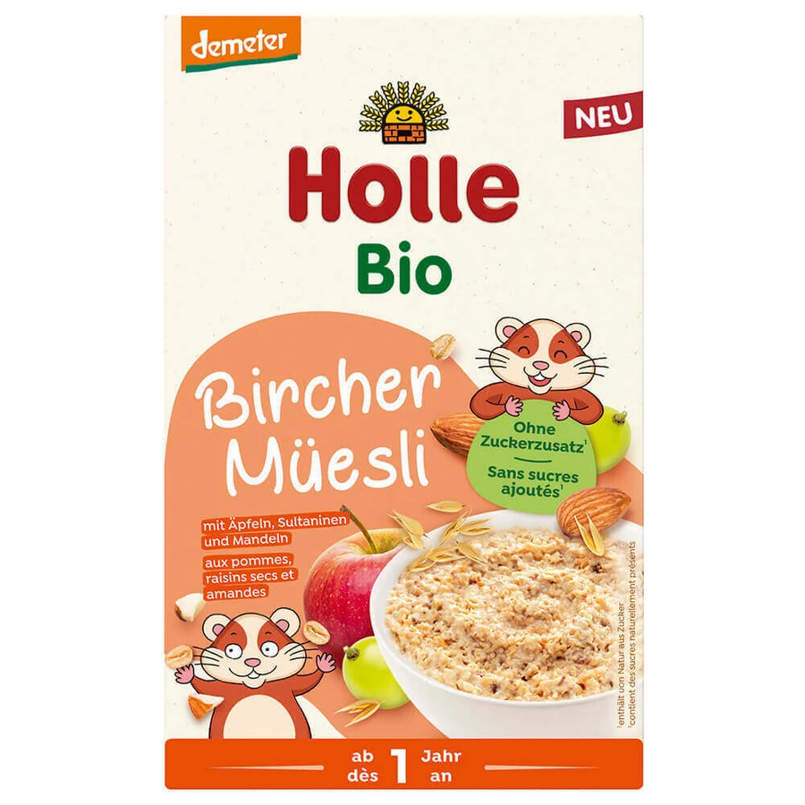 Holle Birchera Bio каша-мюсли с яблоком, кишмишем и миндалем, безмолочная, после 1 года, 200 г: цены и характеристики