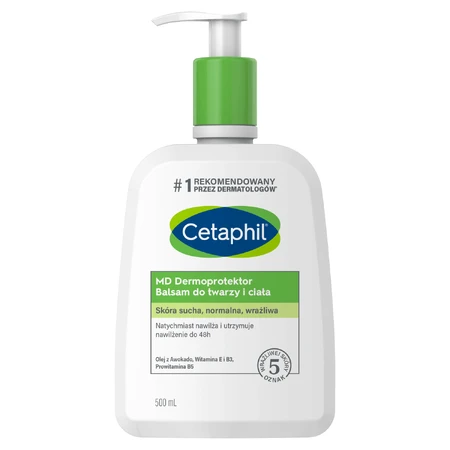 Cetaphil MD Dermoprotector, зволожуючий лосьйон для обличчя та тіла, для сухої та чутливої шкіри, з помпою, 500 мл + зволожуючий крем для обличчя з гіалуроновою кислотою, нічний крем, 48 мл безкоштовно: ціни та характеристики