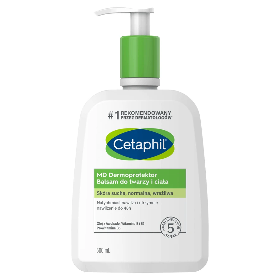 Cetaphil MD Dermoprotector, зволожуючий лосьйон для обличчя та тіла, для сухої та чутливої шкіри, з помпою, 500 мл + зволожуючий крем для обличчя з гіалуроновою кислотою, нічний крем, 48 мл безкоштовно: ціни та характеристики