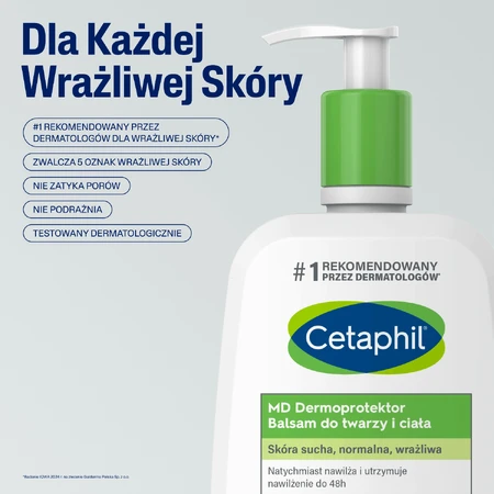 Cetaphil MD Dermoprotector, зволожуючий лосьйон для обличчя та тіла, для сухої та чутливої шкіри, з помпою, 500 мл + зволожуючий крем для обличчя з гіалуроновою кислотою, нічний крем, 48 мл безкоштовно: ціни та характеристики