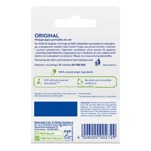 Nivea Original, ухаживающая помада, дуопак, 2 x 4,8 г