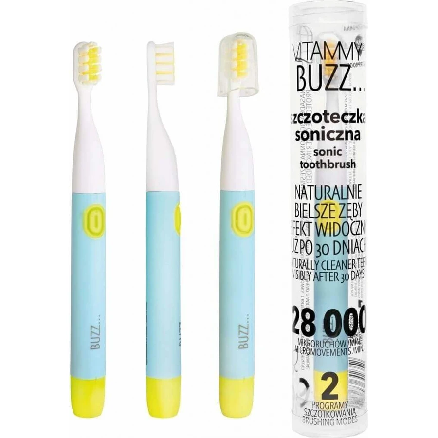 Звукова зубна щітка Vitammy Buzz з 28 000 мікрорухів, 2 програми очищення, м'ята/цитрон 1×1 шт, електрична зубна щітка: ціни та характеристики