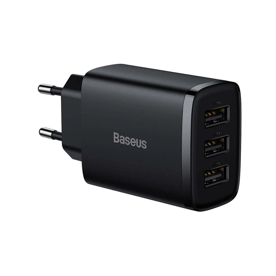 Baseus Компактний мережевий зарядний пристрій 3x USB 17W чорний (CCXJ020101): ціни та характеристики