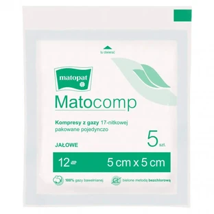 Матопат Matocomp, стерильні марлеві компреси, 17-ниткові, 12 шарів, 5 см х 5 см, 5 штук