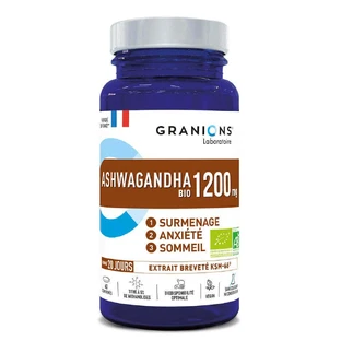Granions Ashwagandha Organic 1200 mg Superwork, Anxiety and Sleep 60 Tablets