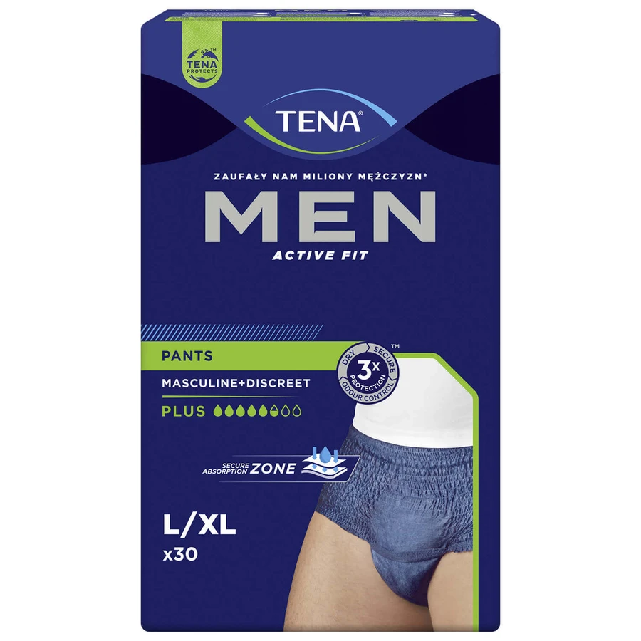 Набір Tena Men Active Fit Труси, поглинаючі труси, розмір L/XL, 95-130 см, Plus, 2 х 30 шт.: ціни та характеристики