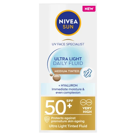 Nivea Sun UV Face Ultra Light Daily Fluid, средний оттенок, SPF 50+, 40 мл: цены и характеристики