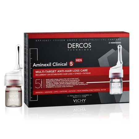 Vichy Dercos Aminexil Clinical 5 - Чоловічі тимчасові флакони проти випадіння волосся 21x6 мл: ціни та характеристики