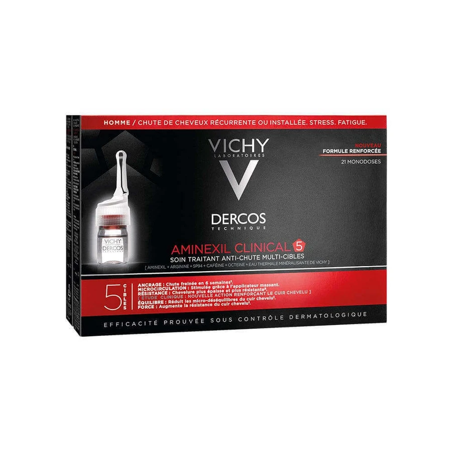 Vichy Dercos Aminexil Clinical 5 - Чоловічі тимчасові флакони проти випадіння волосся 21x6 мл: ціни та характеристики