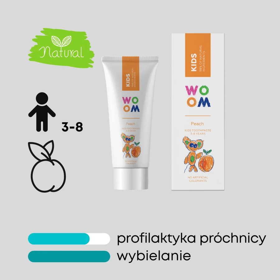 Woom Kids, паста для дітей, 3-8 років, персиковий смак, 50 мл: ціни та характеристики