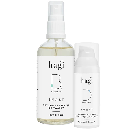 Набір Hagi Smart D, крем натуральний зволожуючий та заспокійливий з D-пантенолом, 50 мл + Smart B, лосьйон для обличчя натуральний з бумбаком, заспокійливий, 100 мл за 1 копійку: ціни та характеристики