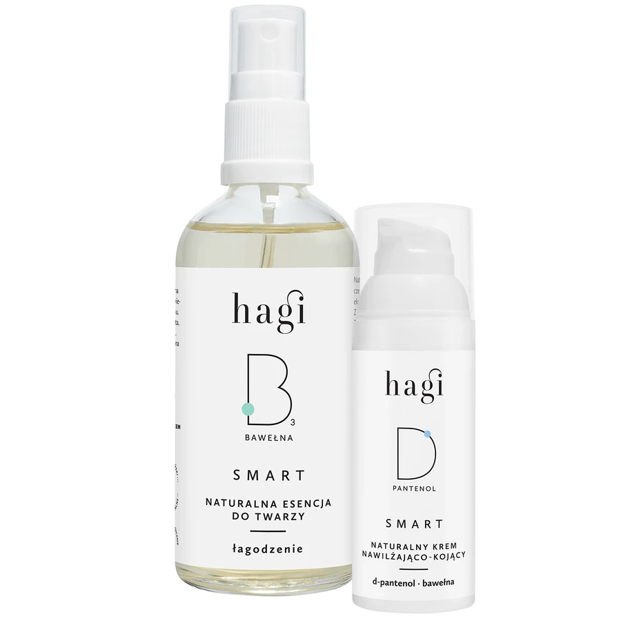 Набір Hagi Smart D, крем натуральний зволожуючий та заспокійливий з D-пантенолом, 50 мл + Smart B, лосьйон для обличчя натуральний з бумбаком, заспокійливий, 100 мл за 1 копійку: ціни та характеристики